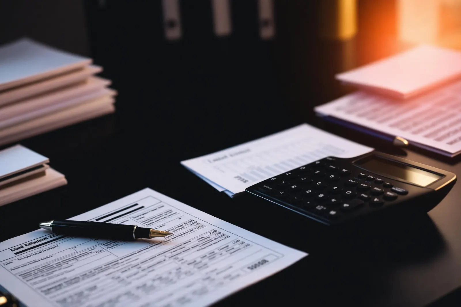 Professional tax preparation desk with documents and calculator in Weatherford, Texas