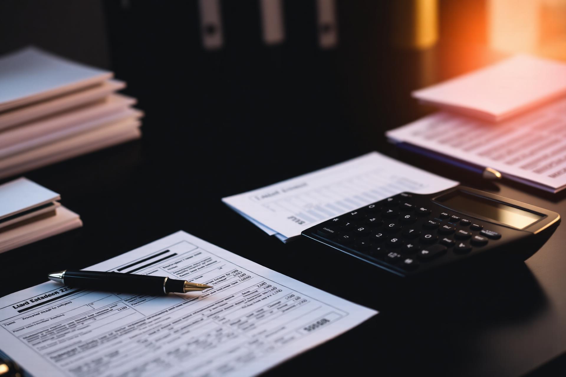 Professional tax preparation desk with documents and calculator in Weatherford, Texas